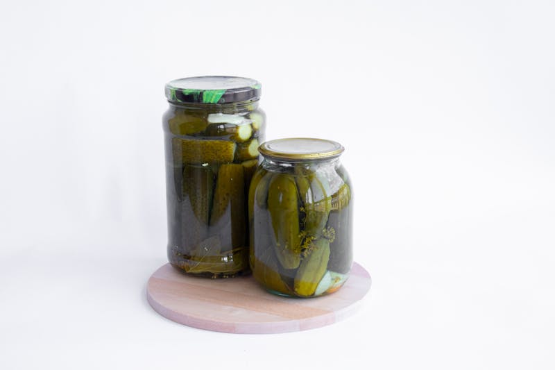 Pickled gherkins in jar