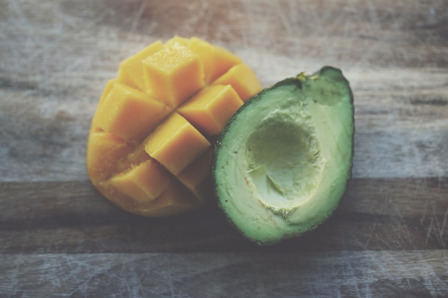 Fresh mango slices on cutting board